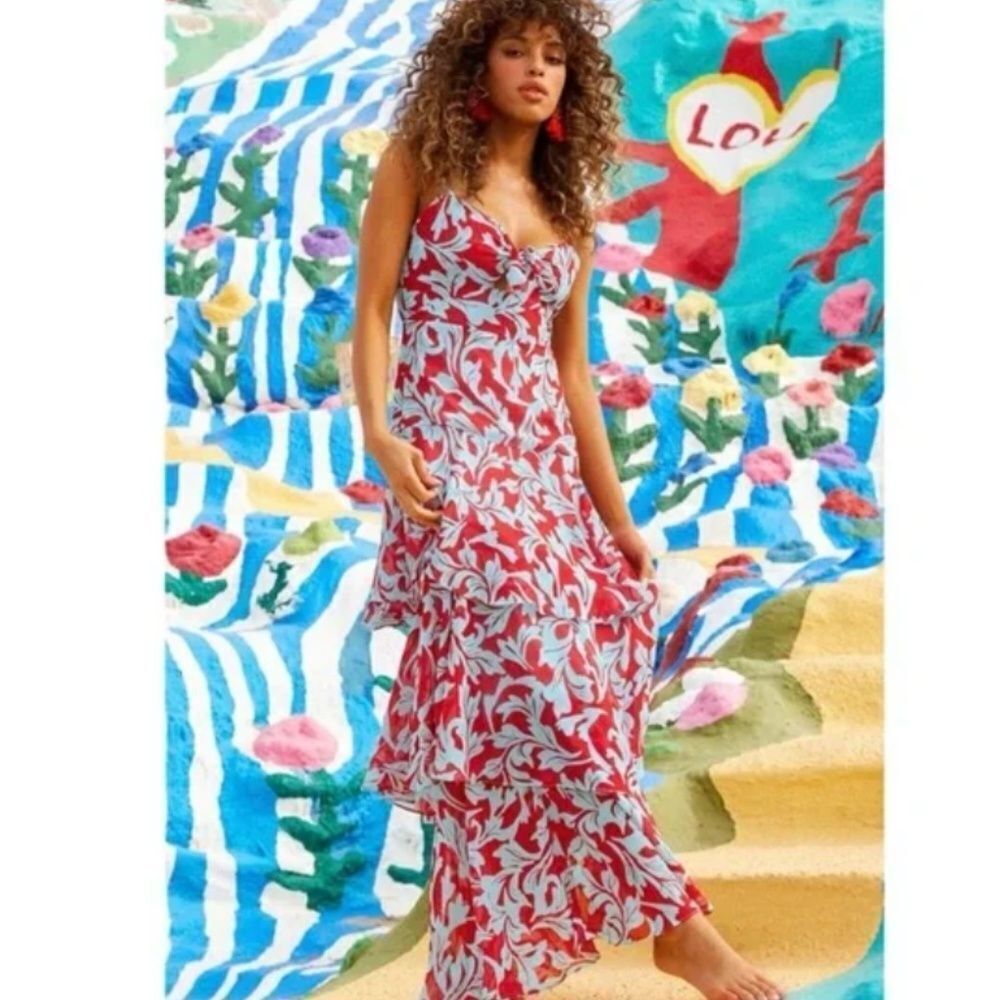 Lulu's Red and Blue Cocktail Dress - Size Small - Worn Once - Tie Front Zip Back